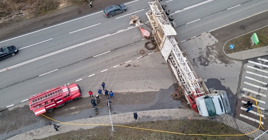 Semi on its side after an accident