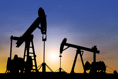 Oil pumps working in an oilfield.